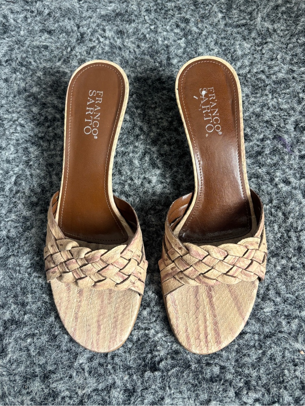 Franco Sarto Braided Slide Mules in Beige and Brown